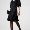 Women Scamp & Dude Black Jacquard Leopard Puff Sleeve Short Tea Dress