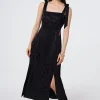 Women Scamp & Dude Black Jacquard Leopard Tie Shoulder Dress