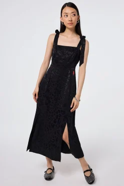 Women Scamp & Dude Black Jacquard Leopard Tie Shoulder Dress