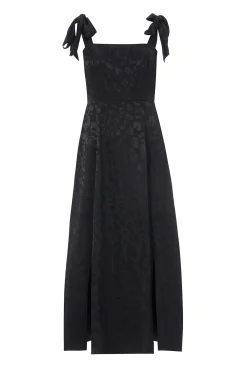 Women Scamp & Dude Black Jacquard Leopard Tie Shoulder Dress