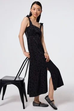 Women Scamp & Dude Black Jacquard Leopard Tie Shoulder Dress