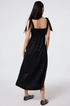 Women Scamp & Dude Black Jacquard Leopard Tie Shoulder Dress