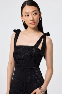 Women Scamp & Dude Black Jacquard Leopard Tie Shoulder Dress