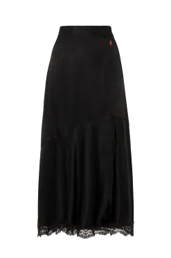 Women Scamp & Dude Black Lace Trim Satin Slip Skirt