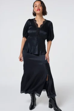 Women Scamp & Dude Black Lace Trim Satin Slip Skirt