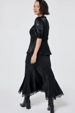 Women Scamp & Dude Black Lace Trim Satin Slip Skirt