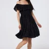 Women Scamp & Dude Black Lurex Short Bardot Dress