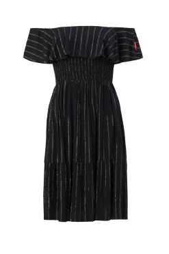 Women Scamp & Dude Black Lurex Short Bardot Dress