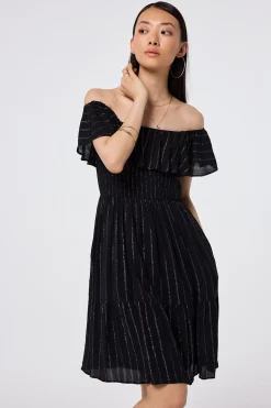 Women Scamp & Dude Black Lurex Short Bardot Dress