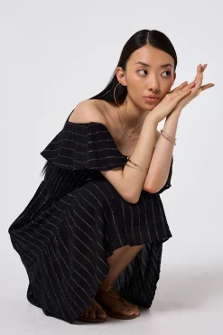 Women Scamp & Dude Black Lurex Short Bardot Dress