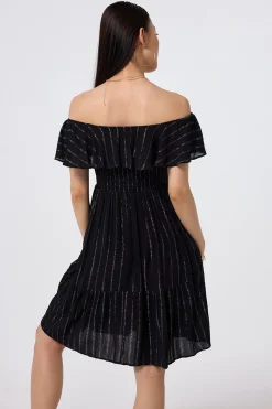 Women Scamp & Dude Black Lurex Short Bardot Dress
