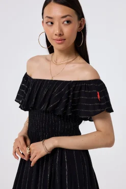 Women Scamp & Dude Black Lurex Short Bardot Dress