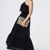 Women Scamp & Dude Black One Shoulder Broderie Tiered Midi Dress