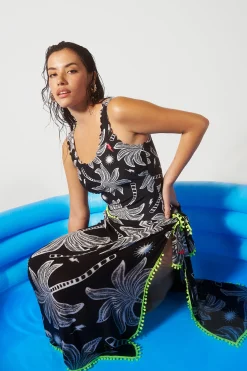 Women Scamp & Dude Black Palm Spring Charity Super Scarf