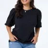 Women Scamp & Dude Black Pintuck Sleeve T-Shirt
