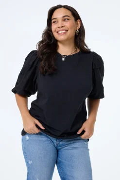 Women Scamp & Dude Black Pintuck Sleeve T-Shirt