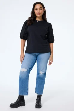 Women Scamp & Dude Black Pintuck Sleeve T-Shirt