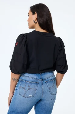 Women Scamp & Dude Black Pintuck Sleeve T-Shirt