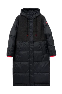 Women Scamp & Dude Black Quilted with Borg Longline Puffer Coat