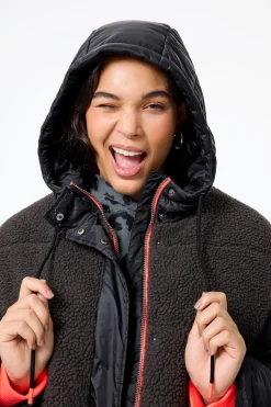 Women Scamp & Dude Black Quilted with Borg Longline Puffer Coat