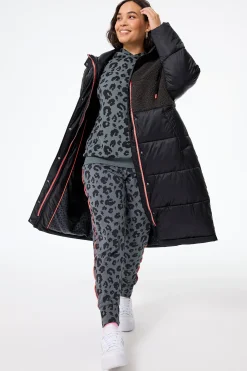 Women Scamp & Dude Black Quilted with Borg Longline Puffer Coat