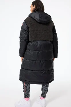 Women Scamp & Dude Black Quilted with Borg Longline Puffer Coat