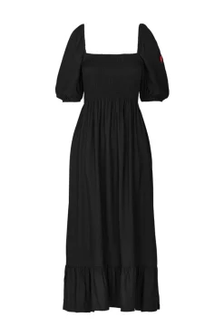 Women Scamp & Dude Black Shirred Midi Dress