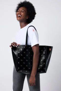 Women Scamp & Dude Black Studded Tote Bag