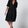 Women Scamp & Dude Black Textured Zip Detail Tiered Short Dress