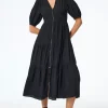Women Scamp & Dude Black Textured Zip Detail Tiered Midi Dress