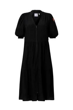 Women Scamp & Dude Black Textured Zip Detail Tiered Short Dress