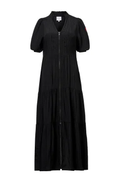 Women Scamp & Dude Black Textured Zip Detail Tiered Midi Dress