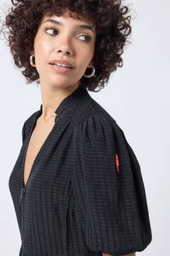 Women Scamp & Dude Black Textured Zip Detail Tiered Short Dress