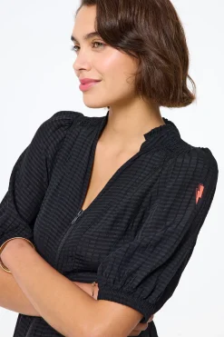 Women Scamp & Dude Black Textured Zip Detail Tiered Midi Dress