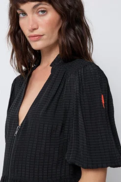 Women Scamp & Dude Black Textured Zip Detail Tiered Short Dress