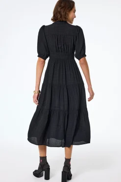 Women Scamp & Dude Black Textured Zip Detail Tiered Midi Dress