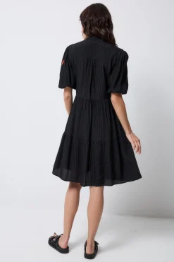 Women Scamp & Dude Black Textured Zip Detail Tiered Short Dress