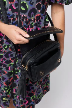 Women Scamp & Dude Black Twin Compartment Cross Body Bag