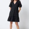 Women Scamp & Dude Black V-Neck Broderie Short Dress
