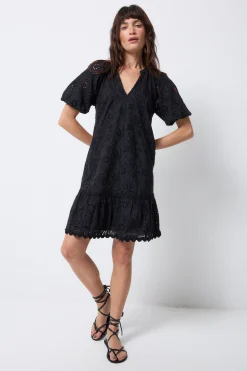 Women Scamp & Dude Black V-Neck Broderie Short Dress
