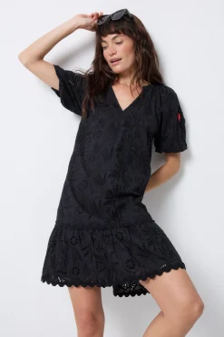 Women Scamp & Dude Black V-Neck Broderie Short Dress