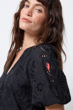 Women Scamp & Dude Black V-Neck Broderie Short Dress