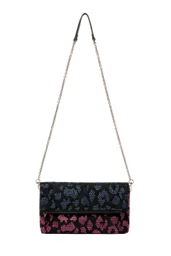 Women Scamp & Dude Black with Blue and Pink Hot Fix Leopard Cross Body Bag