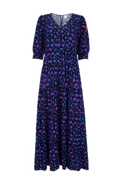 Women Scamp & Dude Black with Electric Blue and Pink Snow Leopard Maxi Dress
