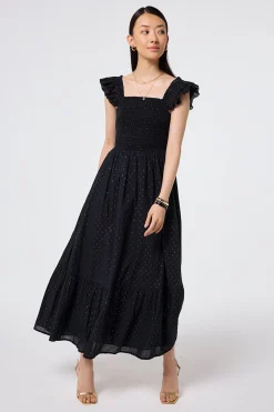 Women Scamp & Dude Black with Gold and Silver Lurex Spot Maxi Sundress