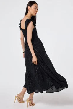 Women Scamp & Dude Black with Gold and Silver Lurex Spot Maxi Sundress
