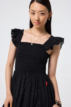 Women Scamp & Dude Black with Gold and Silver Lurex Spot Maxi Sundress