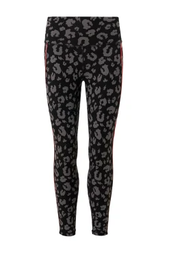 Women Scamp & Dude Black with Grey Leopard Full Length Active Leggings