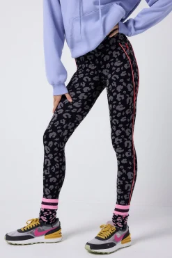 Women Scamp & Dude Black with Grey Leopard Full Length Active Leggings