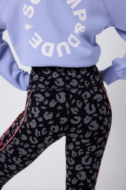 Women Scamp & Dude Black with Grey Leopard Full Length Active Leggings